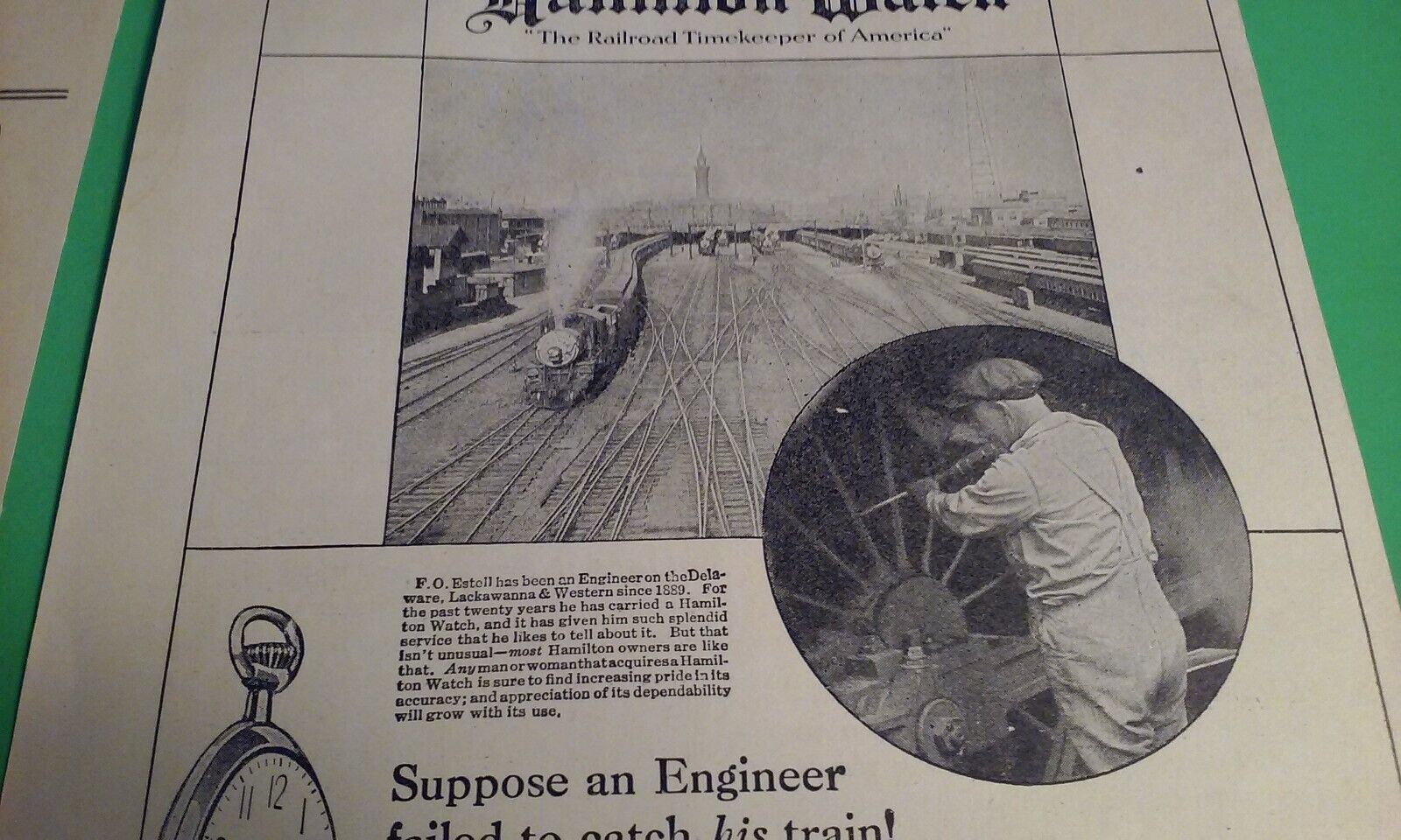 HAMILTON WATCHES "The Watch of Railroad Accuracy" early 1900's Original Mag Ads