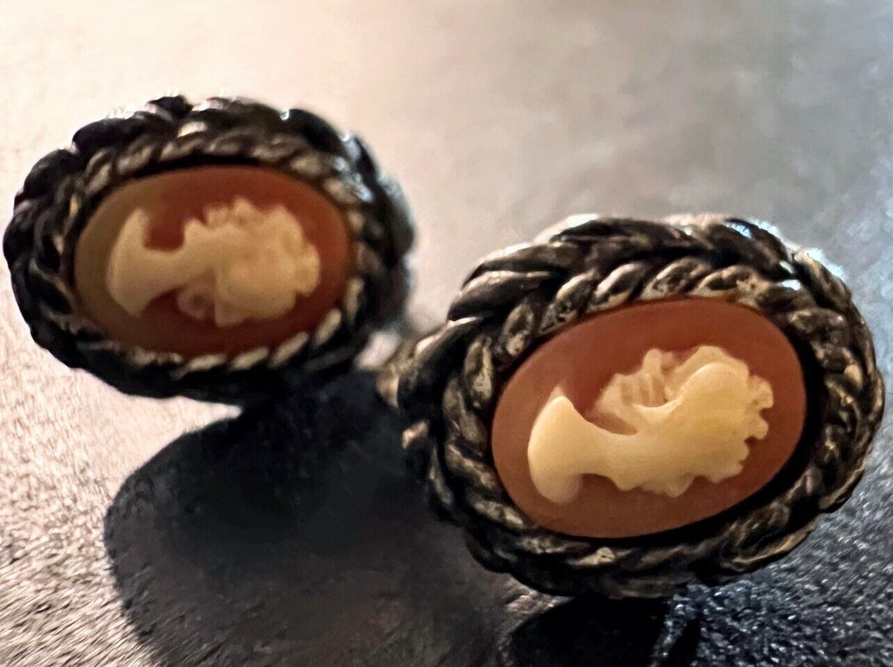 Cameo Clip On Earrings Antique Early 1900s RARE