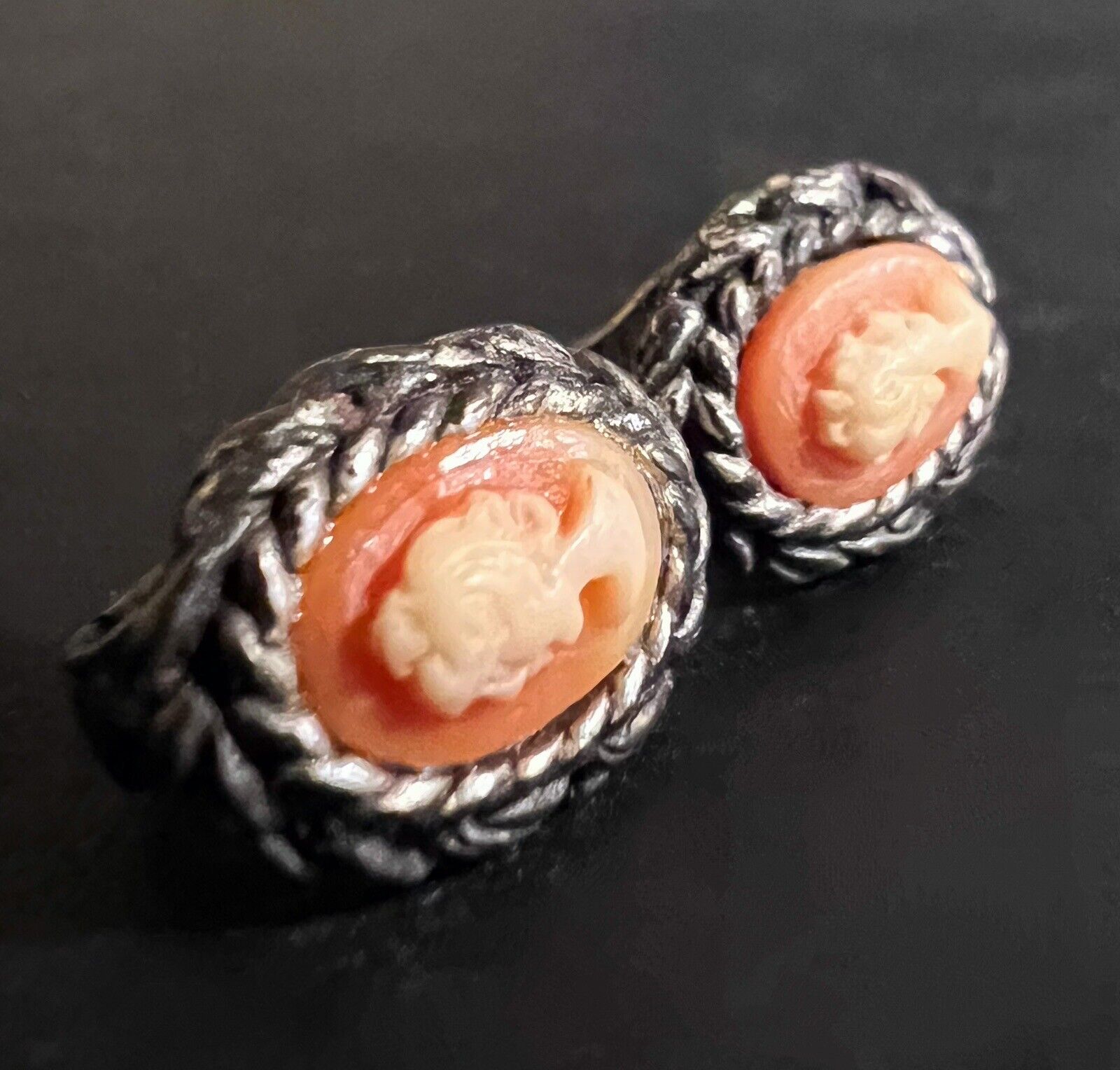 Cameo Clip On Earrings Antique Early 1900s RARE