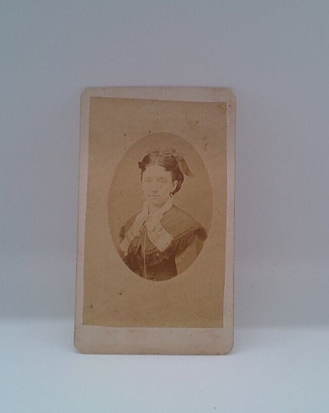 CDV Early 1800s Young Woman ribbon in hair; hoop earrings