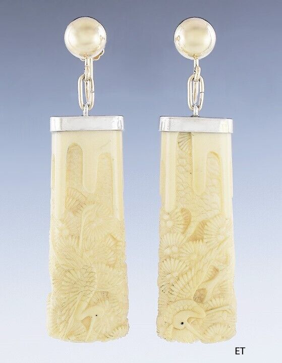 Lovely late 1800s/early 1900s 14k Gold & Silver Birds w/ Flowers Earrings