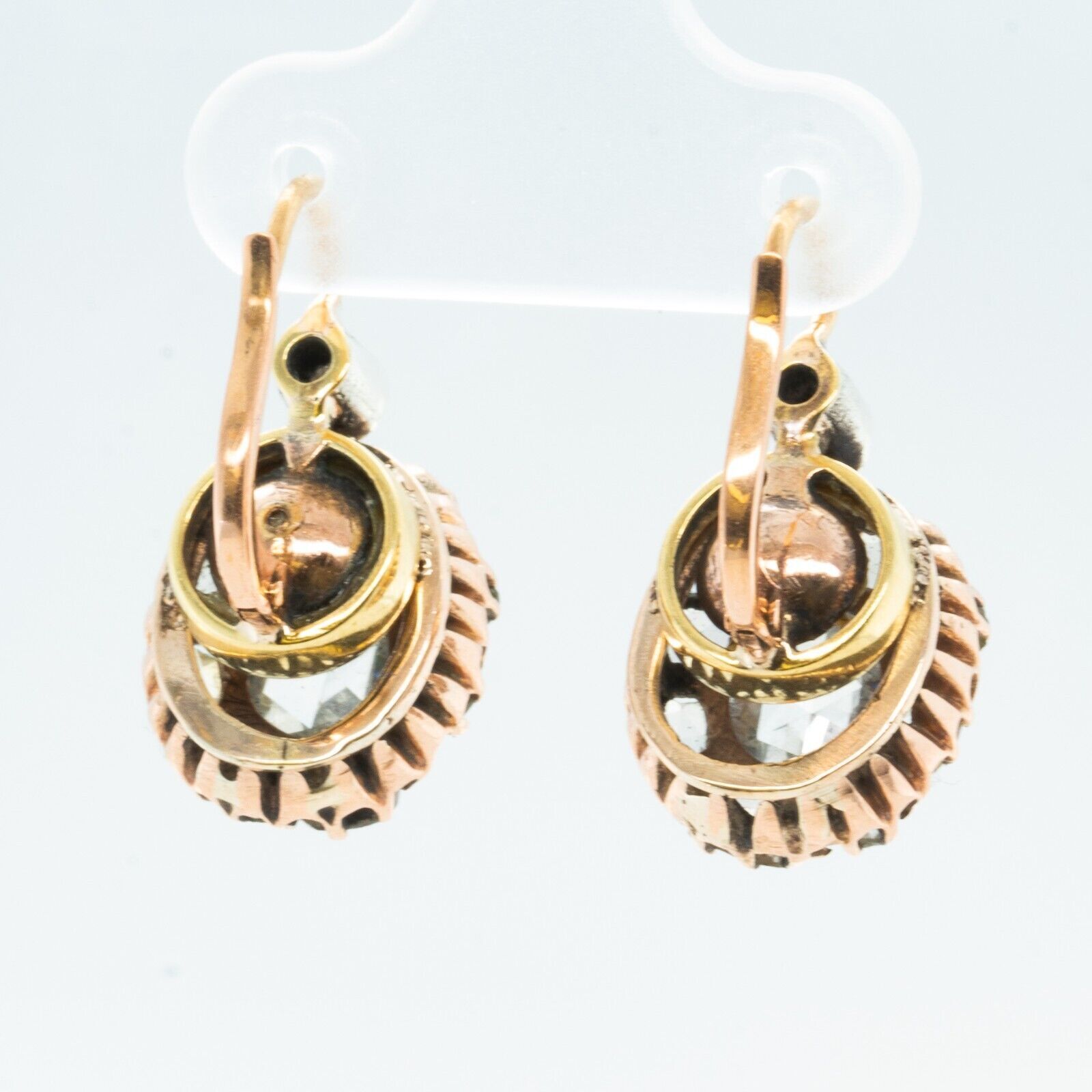 Antique 1800s 9k Yellow White & Rose Gold Rose Cut Diamond Cluster Earrings 3ctw
