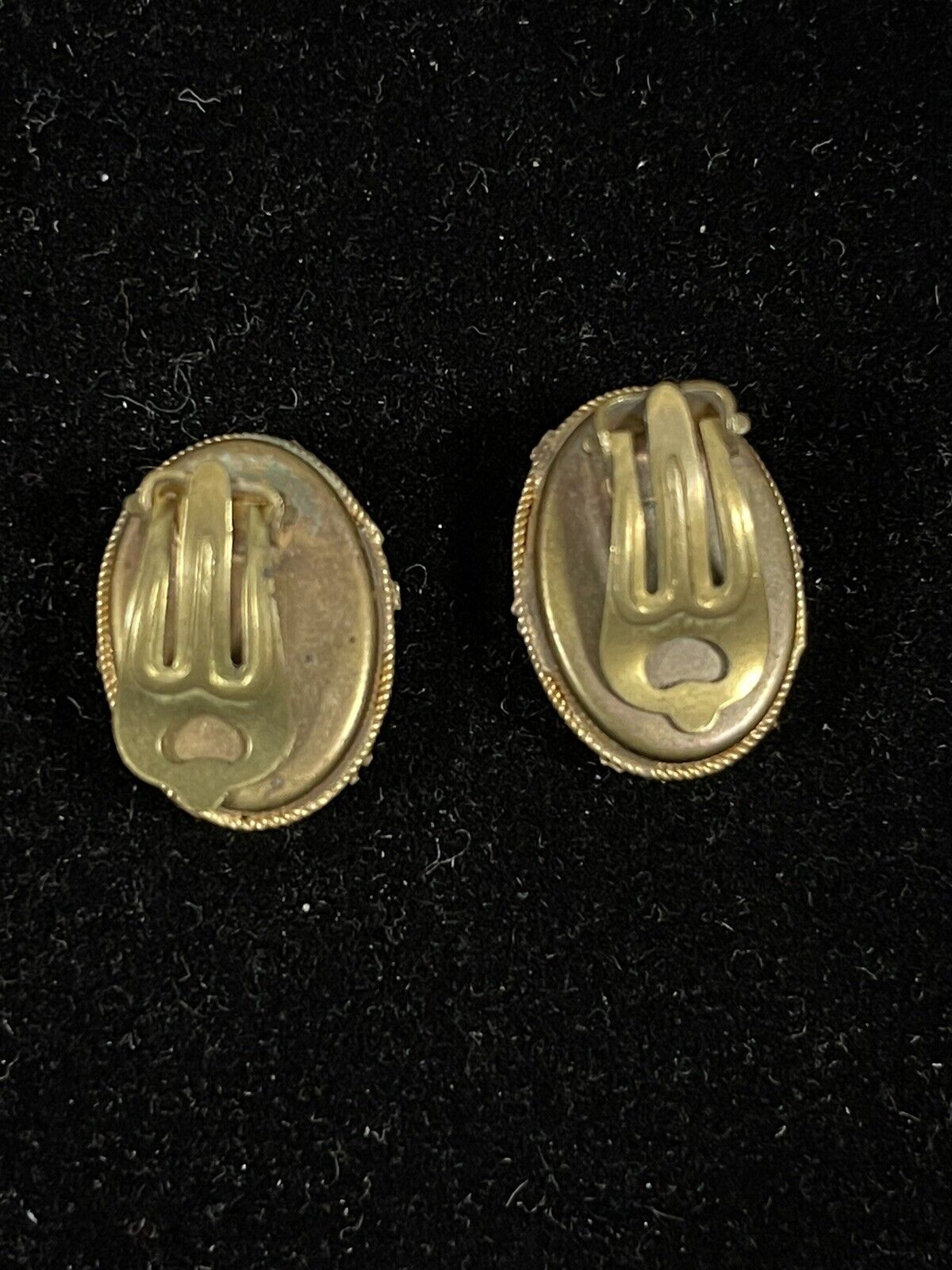 Vintage Italian Micro Mosaic Clip On Button Earrings in Brass Tone 1900s