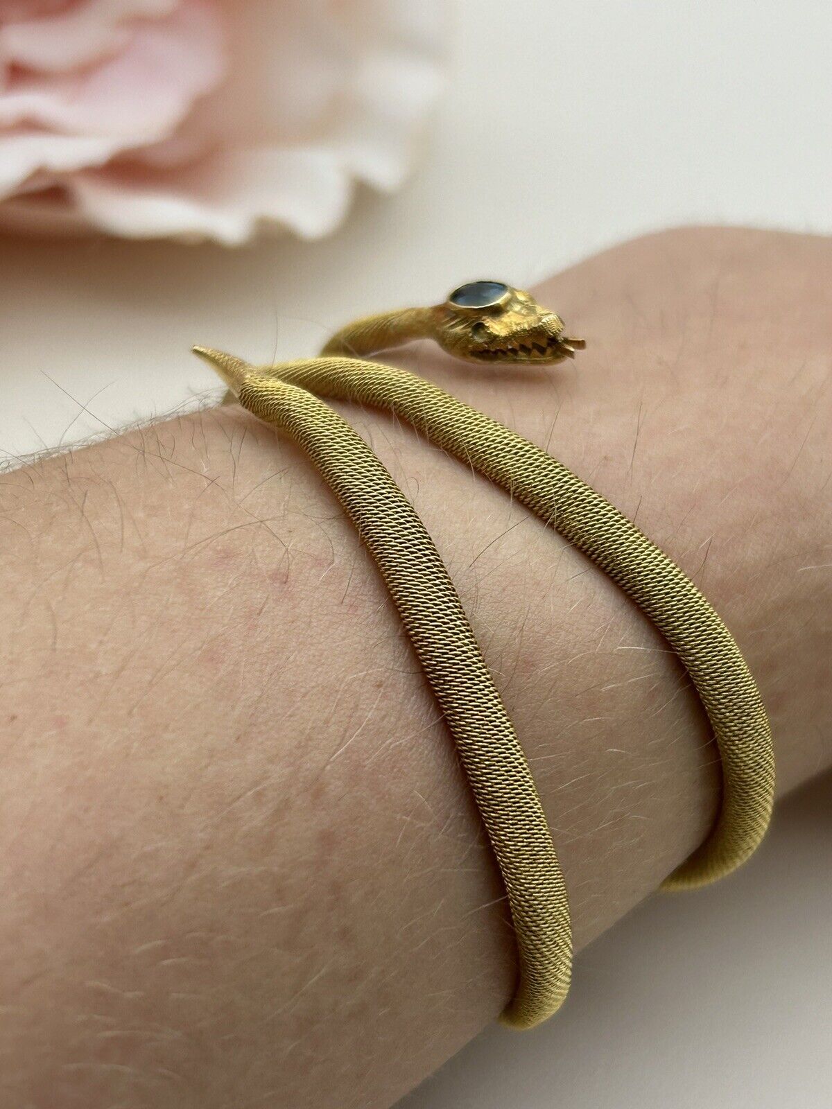 Antique 18k Gold And Sapphire Snake Wrap Bracelet 1800’s