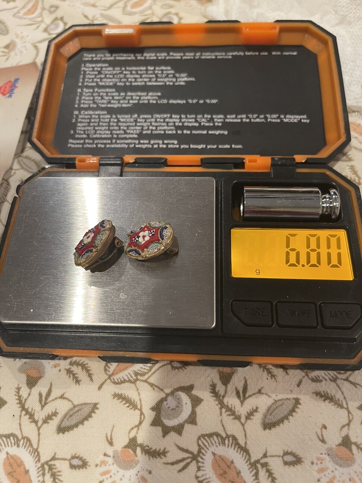 Vintage Italian Micro Mosaic Clip On Button Earrings in Brass Tone 1900s