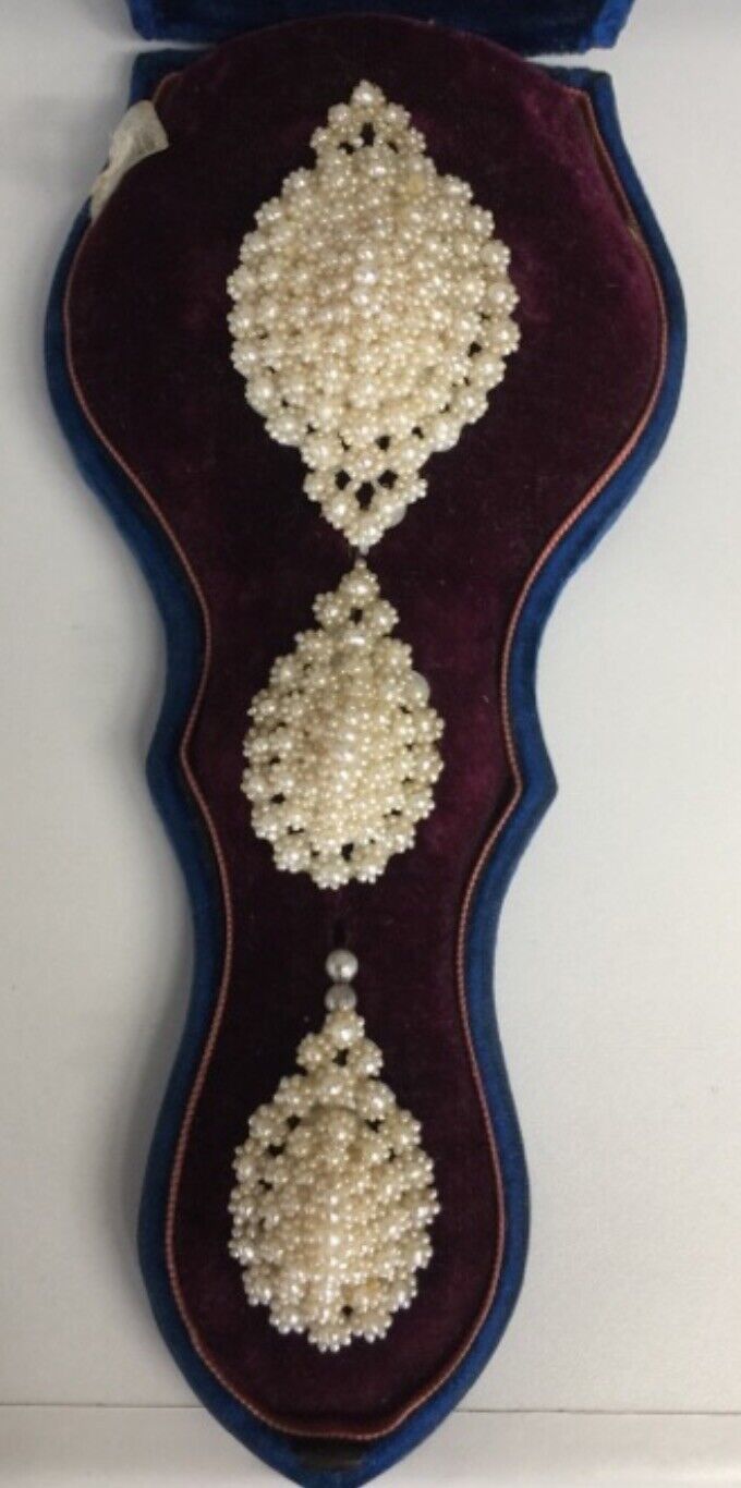 GEORGIAN JEWELRY Antique Natural Seed Pearl Brooch & Earrings Wedding Set 1800’s