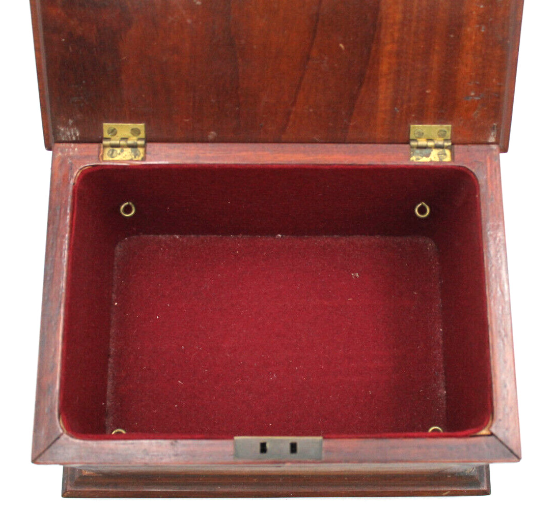Antique 1800s 5X6X8" Veneered Burled Fancy Wood Box Jewelry Valuables Lockable