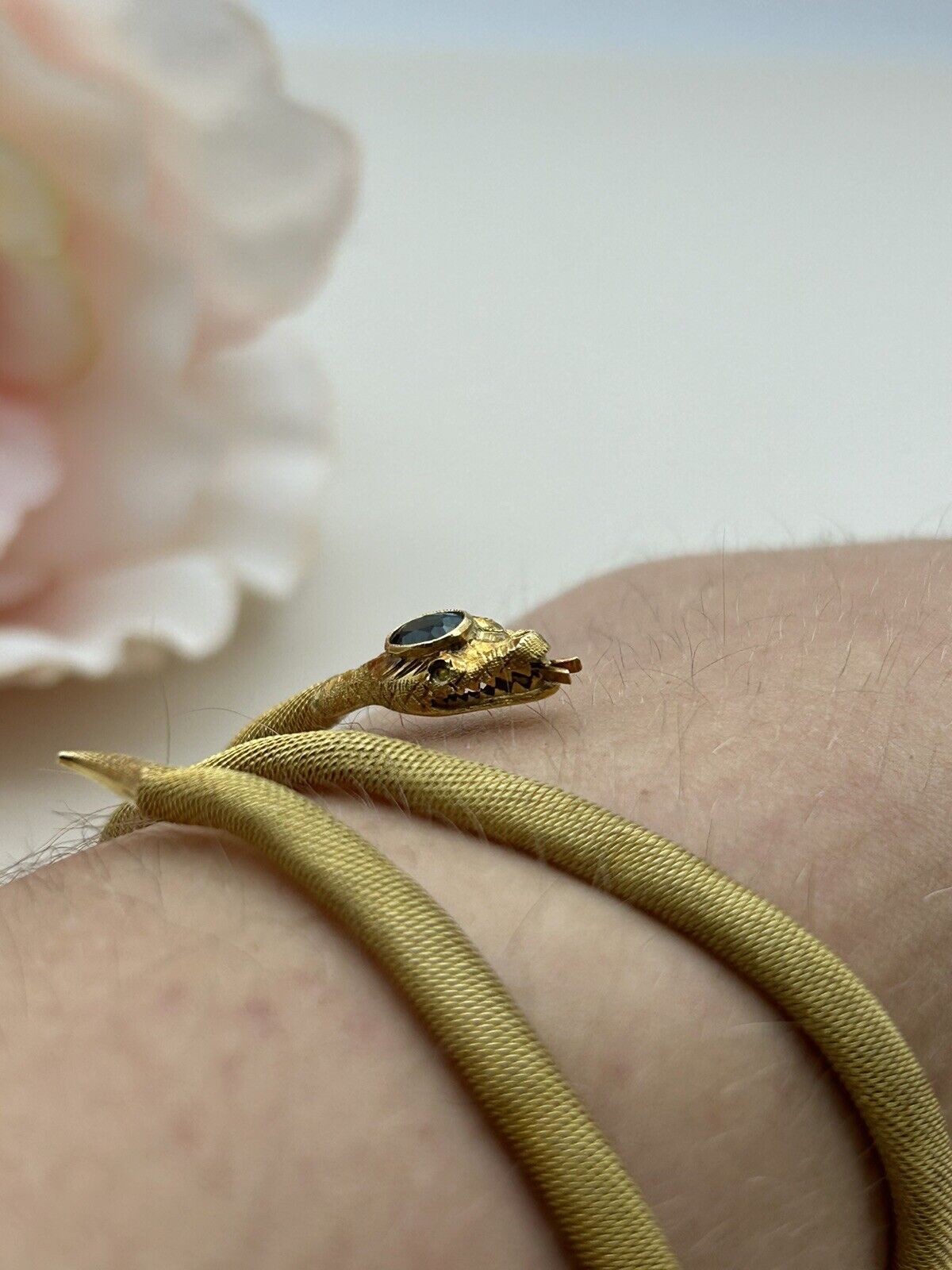 Antique 18k Gold And Sapphire Snake Wrap Bracelet 1800’s