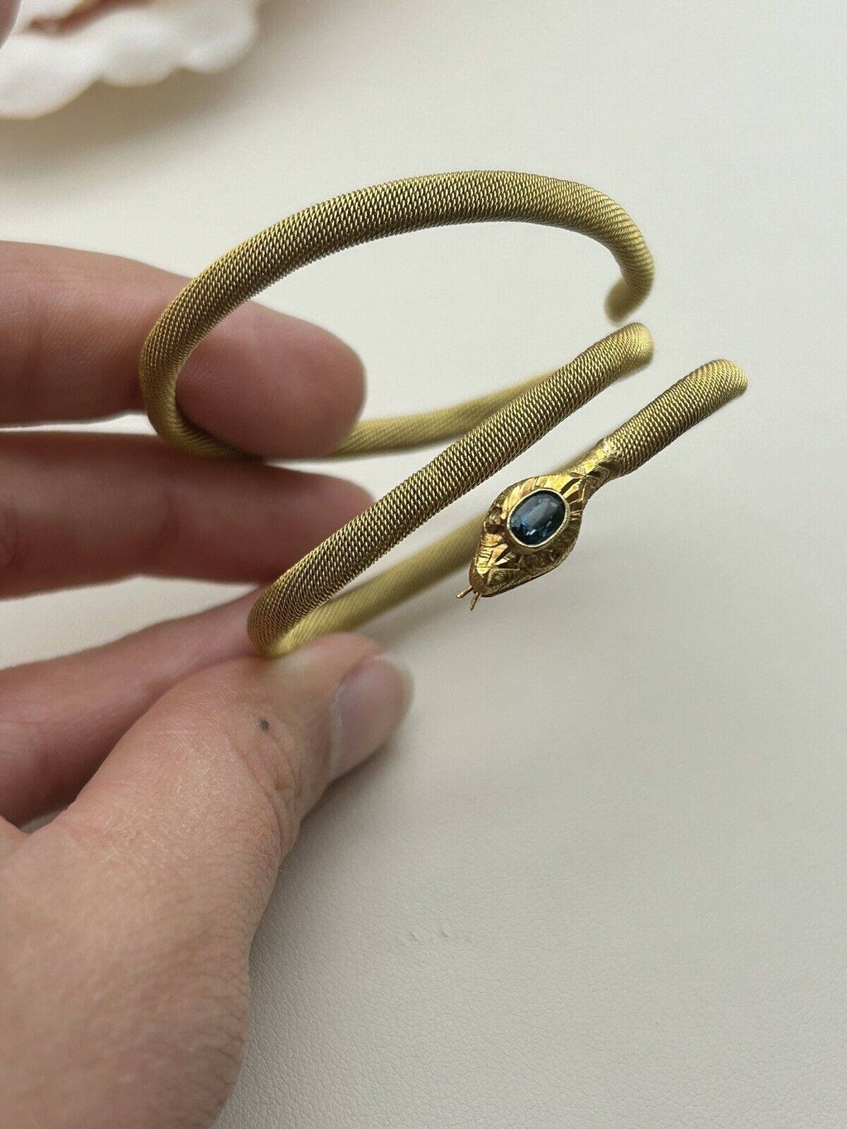 Antique 18k Gold And Sapphire Snake Wrap Bracelet 1800’s