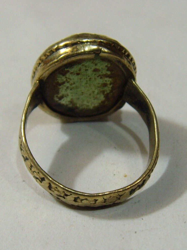 1700s antique tribal wedding ring sz 8 Dagestan central Asia green stone hf1721