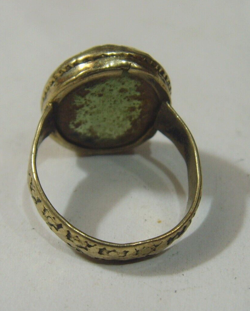 1700s antique tribal wedding ring sz 8 Dagestan central Asia green stone hf1721