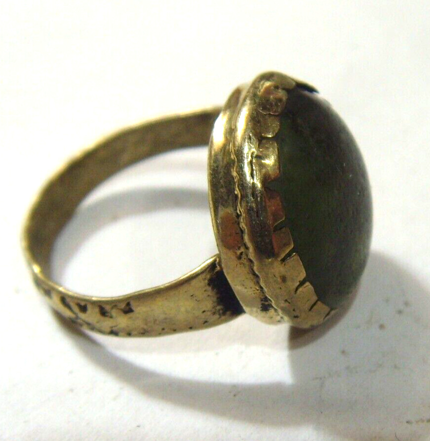 1700s antique tribal wedding ring sz 8 Dagestan central Asia green stone hf1721