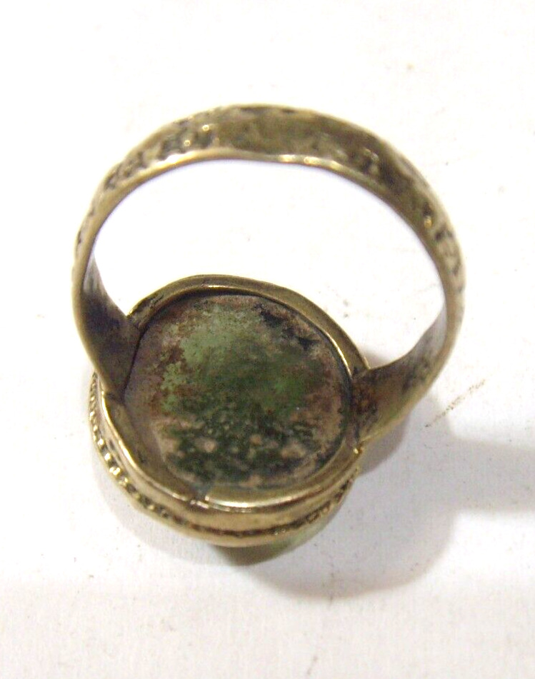 1700s antique tribal wedding ring sz 8 Dagestan central Asia green stone hf1721