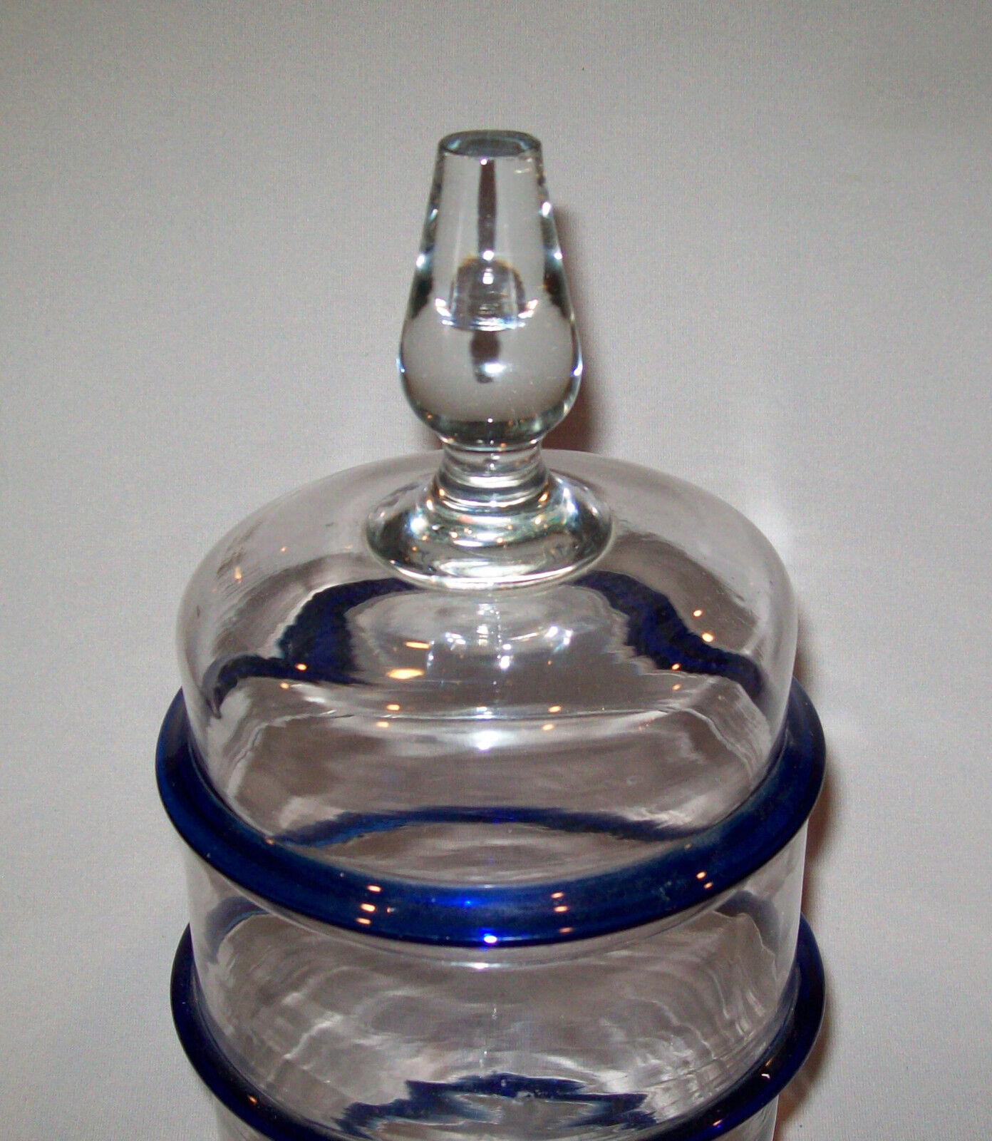 Antique Vtg 19th C 1800s Blown Glass Apothecary 13 in Tall Applied Blue Rings