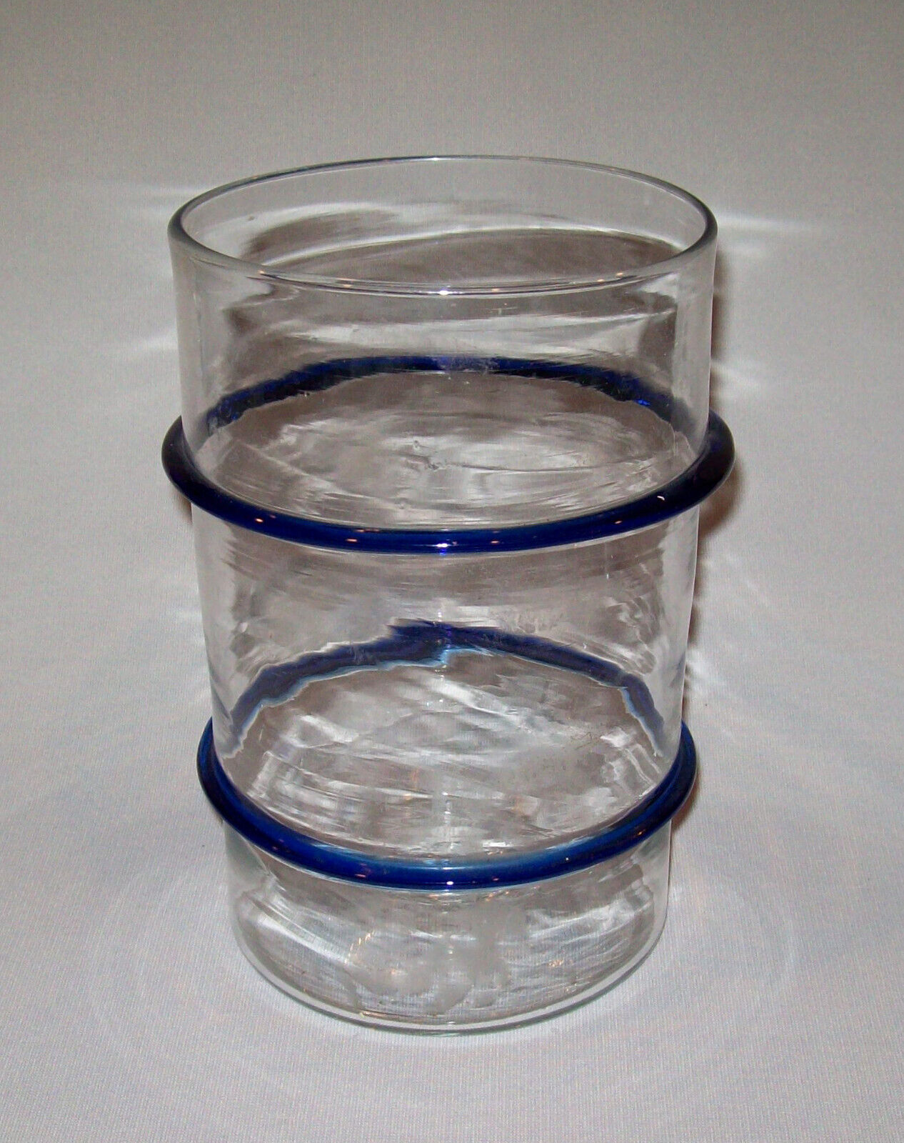 Antique Vtg 19th C 1800s Blown Glass Apothecary 13 in Tall Applied Blue Rings