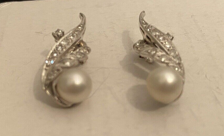 EARLY TO MID 1900'S ANTIQUE VINTAGE WHITE GOLD PEARLS DIAMONDS FANCY EARRINGS