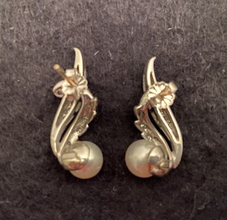 EARLY TO MID 1900'S ANTIQUE VINTAGE WHITE GOLD PEARLS DIAMONDS FANCY EARRINGS