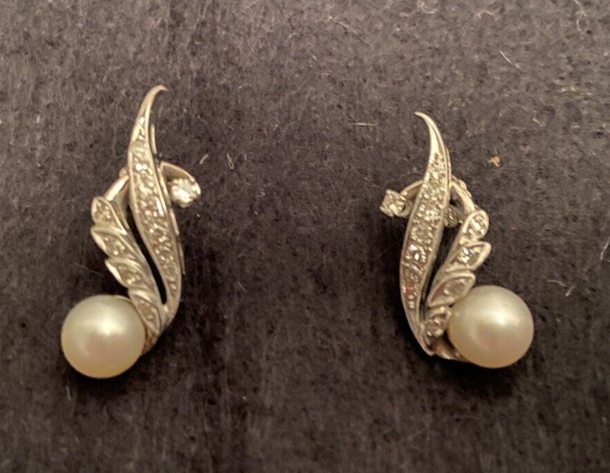 EARLY TO MID 1900'S ANTIQUE VINTAGE WHITE GOLD PEARLS DIAMONDS FANCY EARRINGS