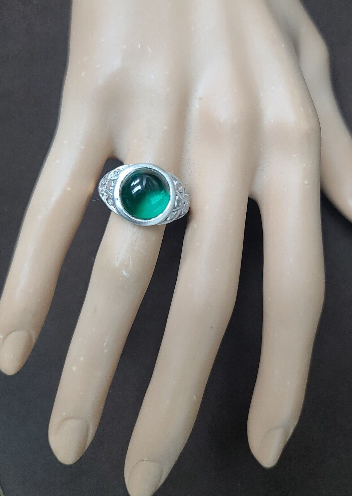 4.02ct. Georgian emerald ring rose cut diamond  14k & silver circ 1800's 