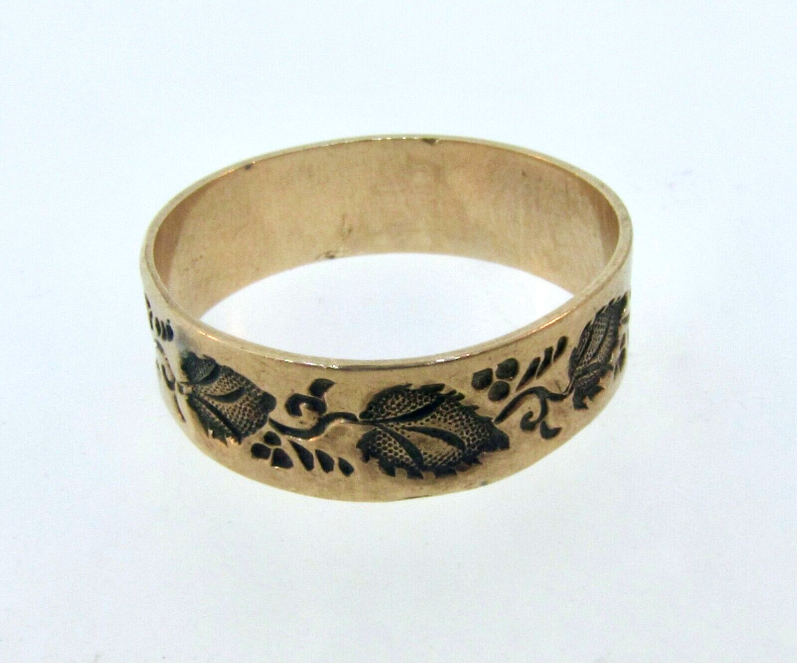 Antique Victorian 1800's 7k Rose Gold Floral Design Band. Size 4.75.