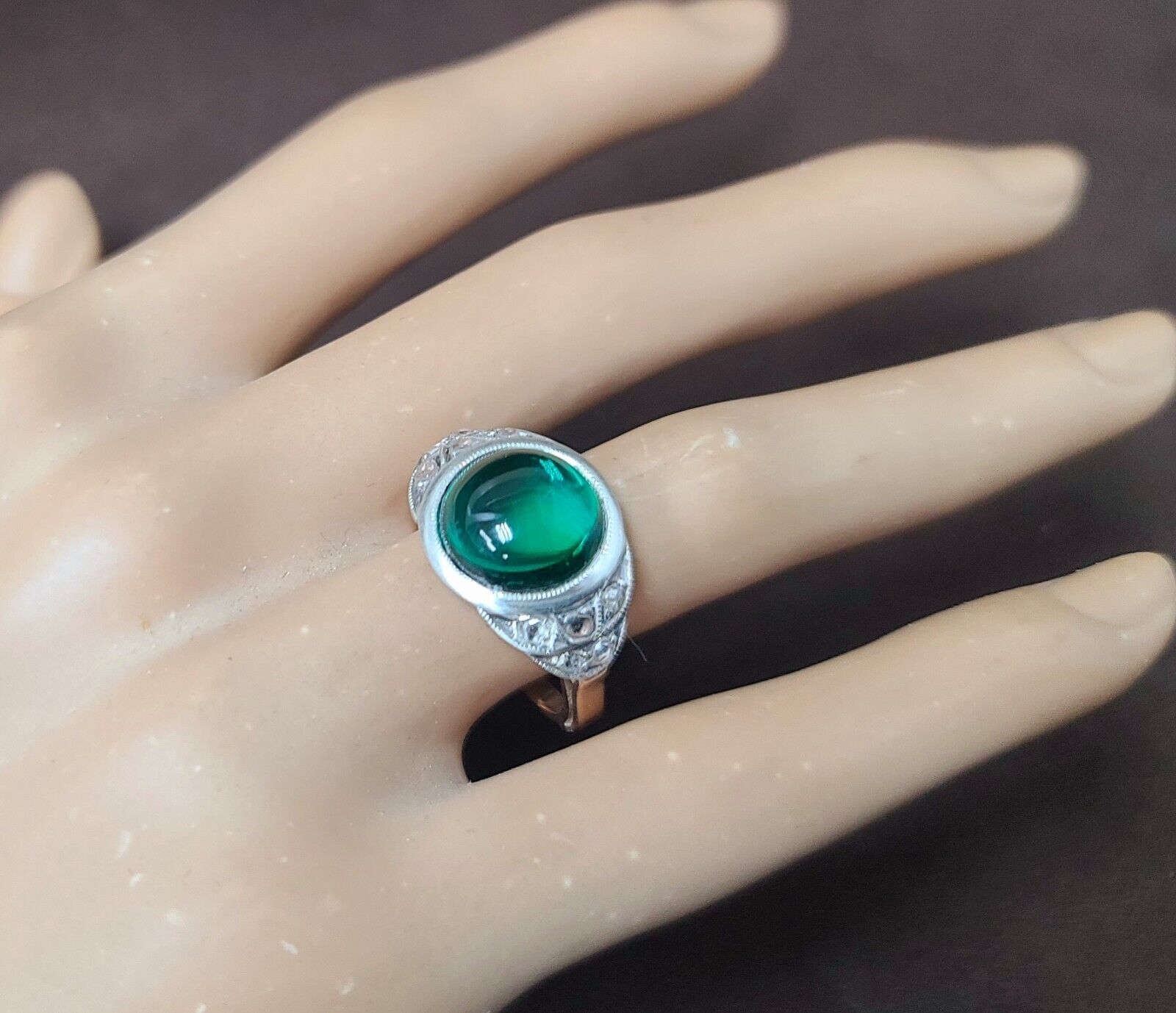 4.02ct. Georgian emerald ring rose cut diamond  14k & silver circ 1800's 