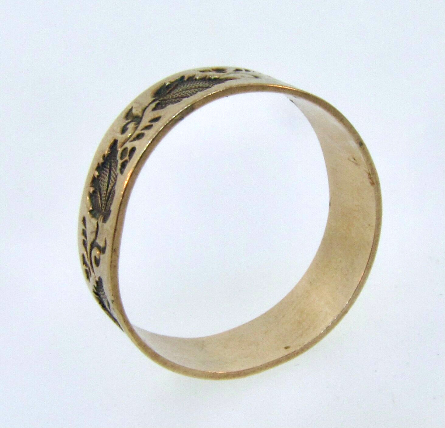 Antique Victorian 1800's 7k Rose Gold Floral Design Band. Size 4.75.