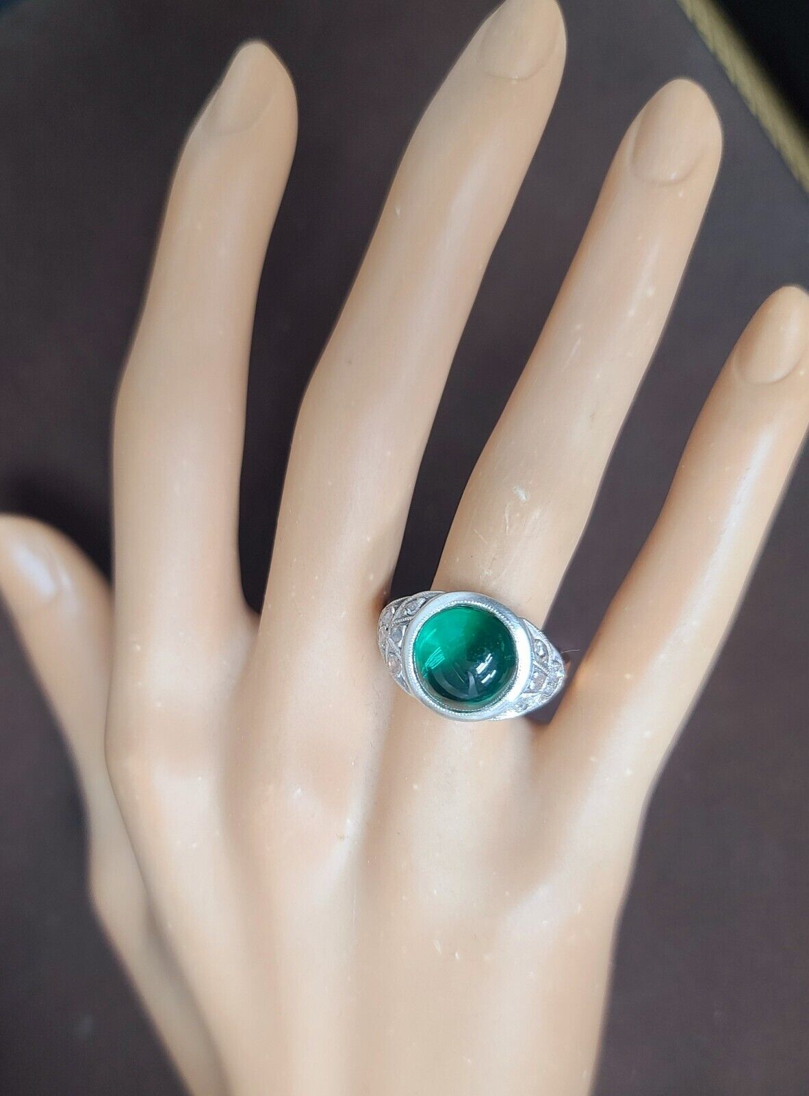 4.02ct. Georgian emerald ring rose cut diamond  14k & silver circ 1800's 