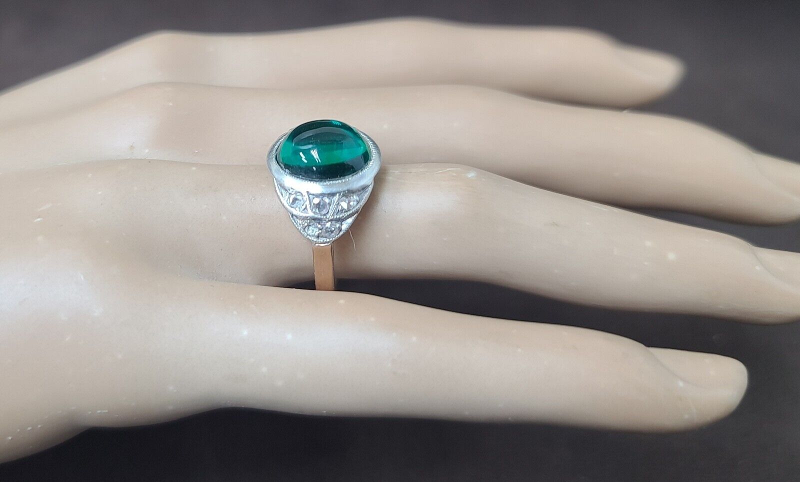 4.02ct. Georgian emerald ring rose cut diamond  14k & silver circ 1800's 