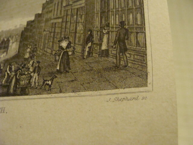 Original Print: 1700's or 1800's - BULL RING & St. MARTINS CHURCH birmingham 