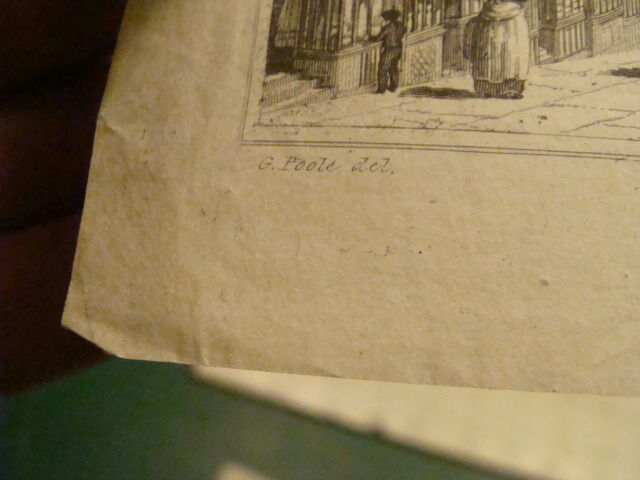 Original Print: 1700's or 1800's - BULL RING & St. MARTINS CHURCH birmingham 