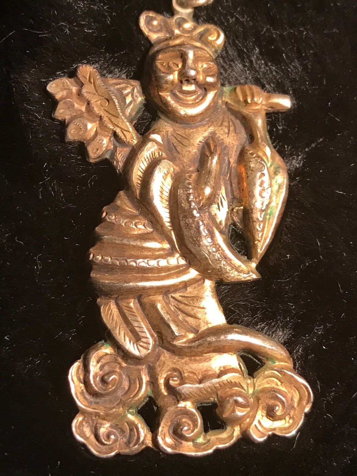 ANTIQUE UNIQUE CHINESE EXPORT EARRINGS 1800's? FIGURAL DEITY GILT SILVER