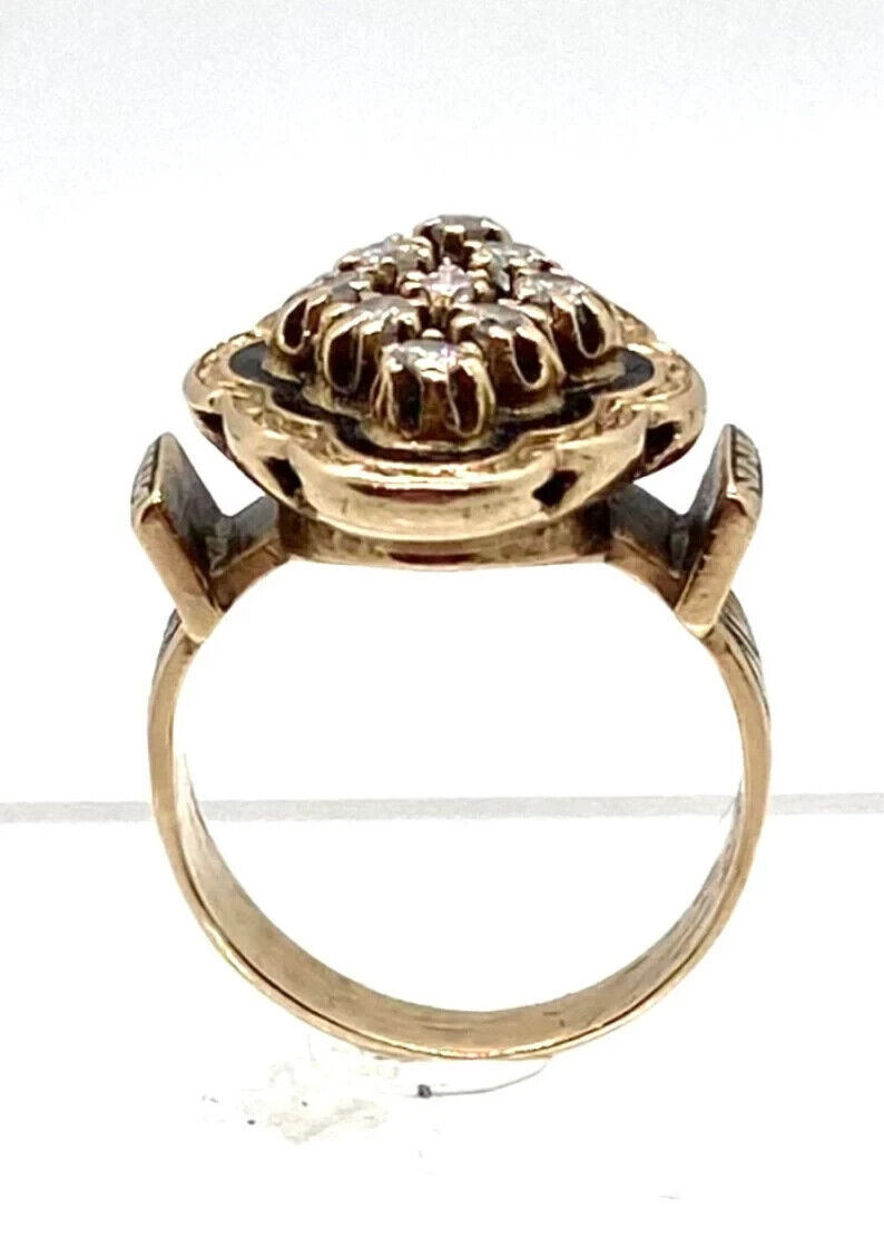 Early 1900's 14k Yellow Gold Victorian Diamond and Enamel Ring Size 5.75 6.75gr