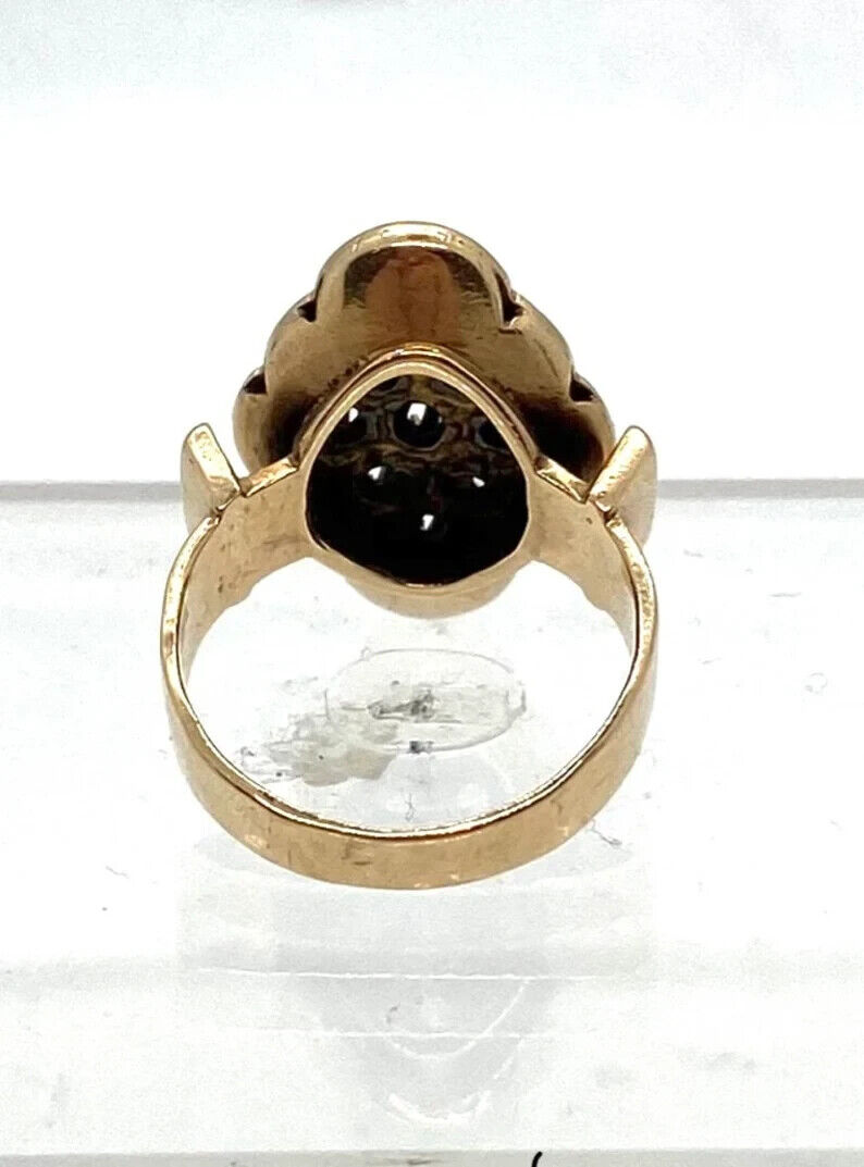 Early 1900's 14k Yellow Gold Victorian Diamond and Enamel Ring Size 5.75 6.75gr