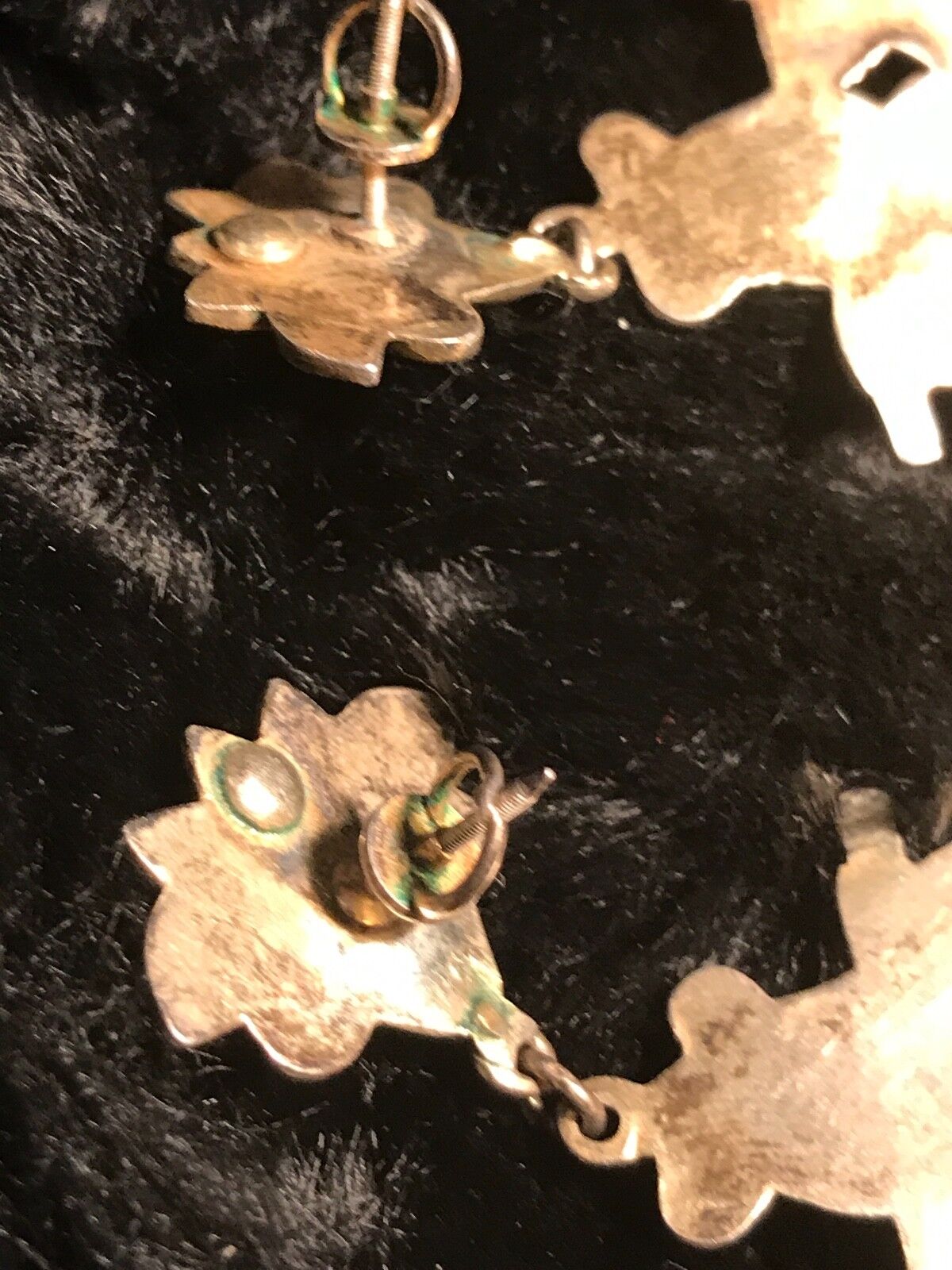 ANTIQUE UNIQUE CHINESE EXPORT EARRINGS 1800's? FIGURAL DEITY GILT SILVER