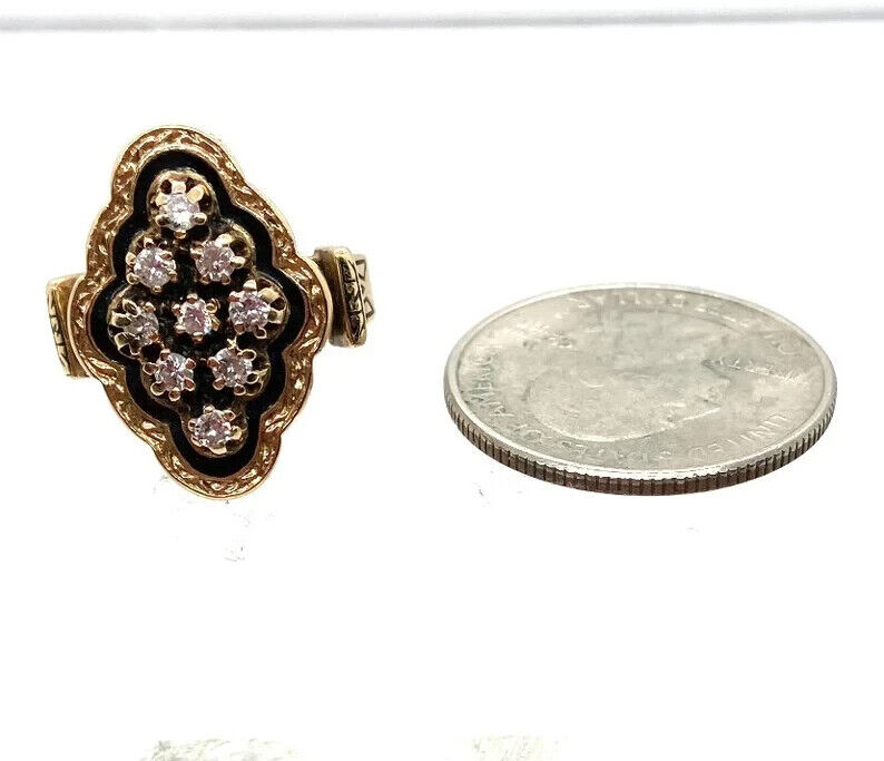 Early 1900's 14k Yellow Gold Victorian Diamond and Enamel Ring Size 5.75 6.75gr