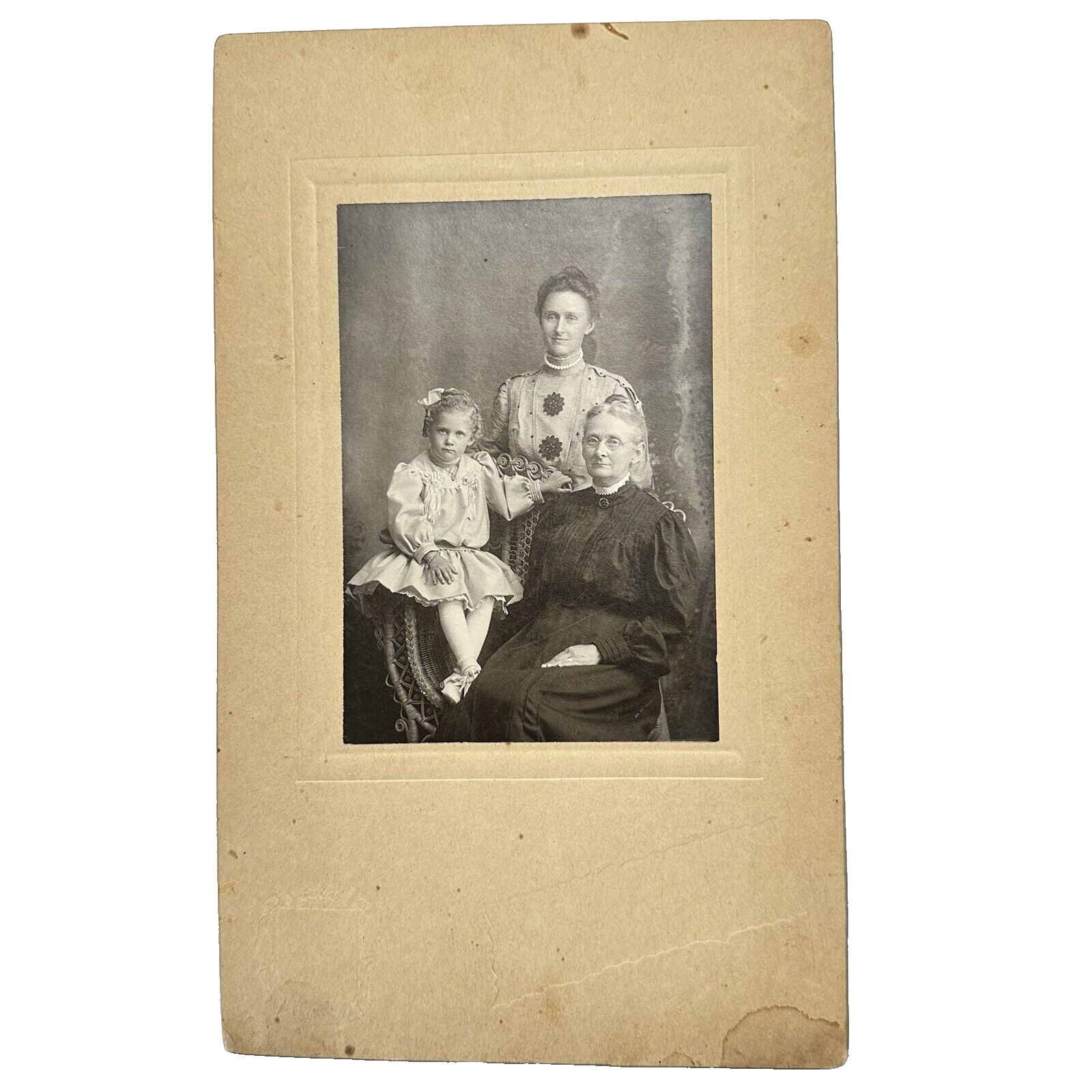 Antique Cabinet Card Photo 3 Generation Family Portrait Formal Victorian 1800’s