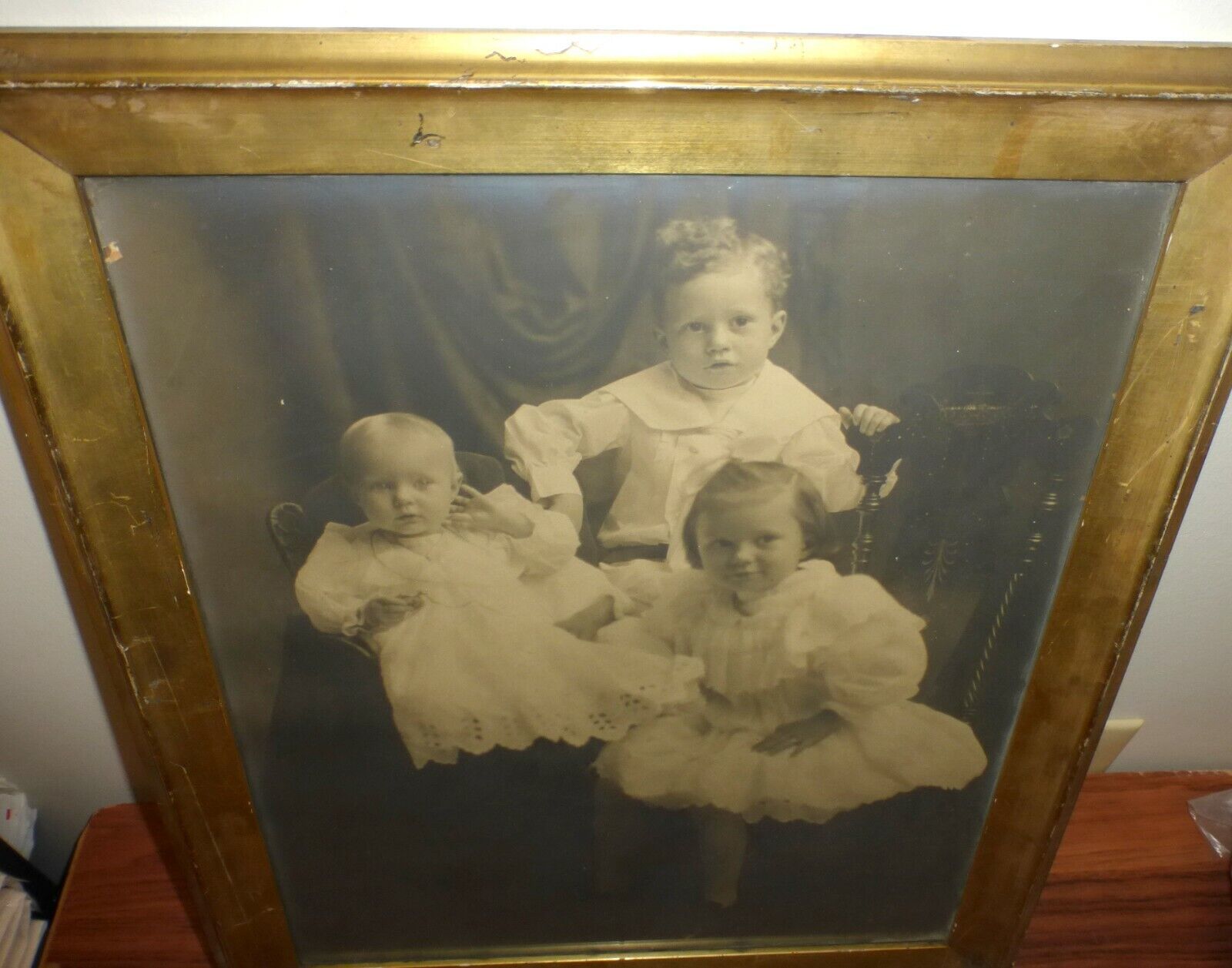 1800'S ? ANTIQUE VICTORIAN ERA PHOTOGRAPH OF CHILDREN PHOTO SIZE 16 1/4"X13 3/4"