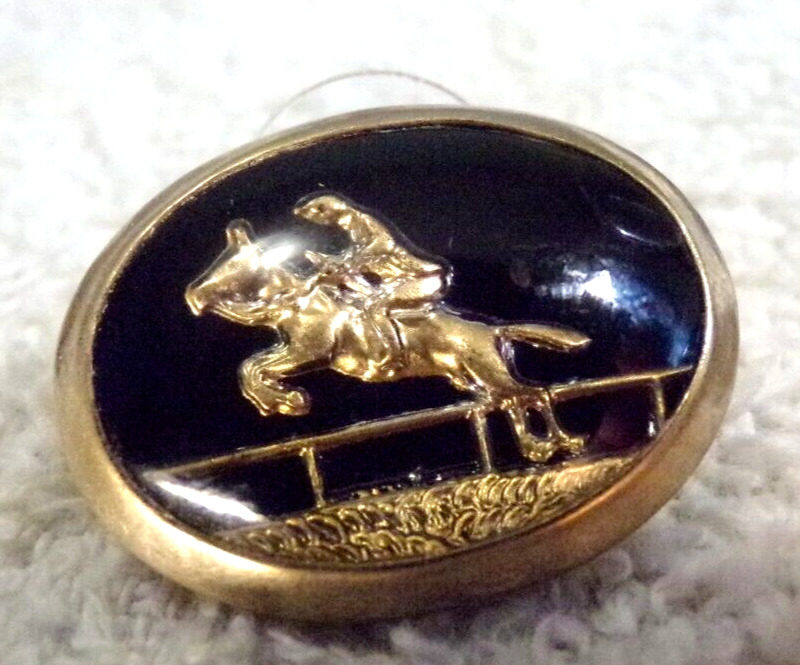 ANTIQUE OVAL PAINT INTAGLIO GOLDFILL HORSE ENGLISH RIDER crystal PIERCE EARRINGS