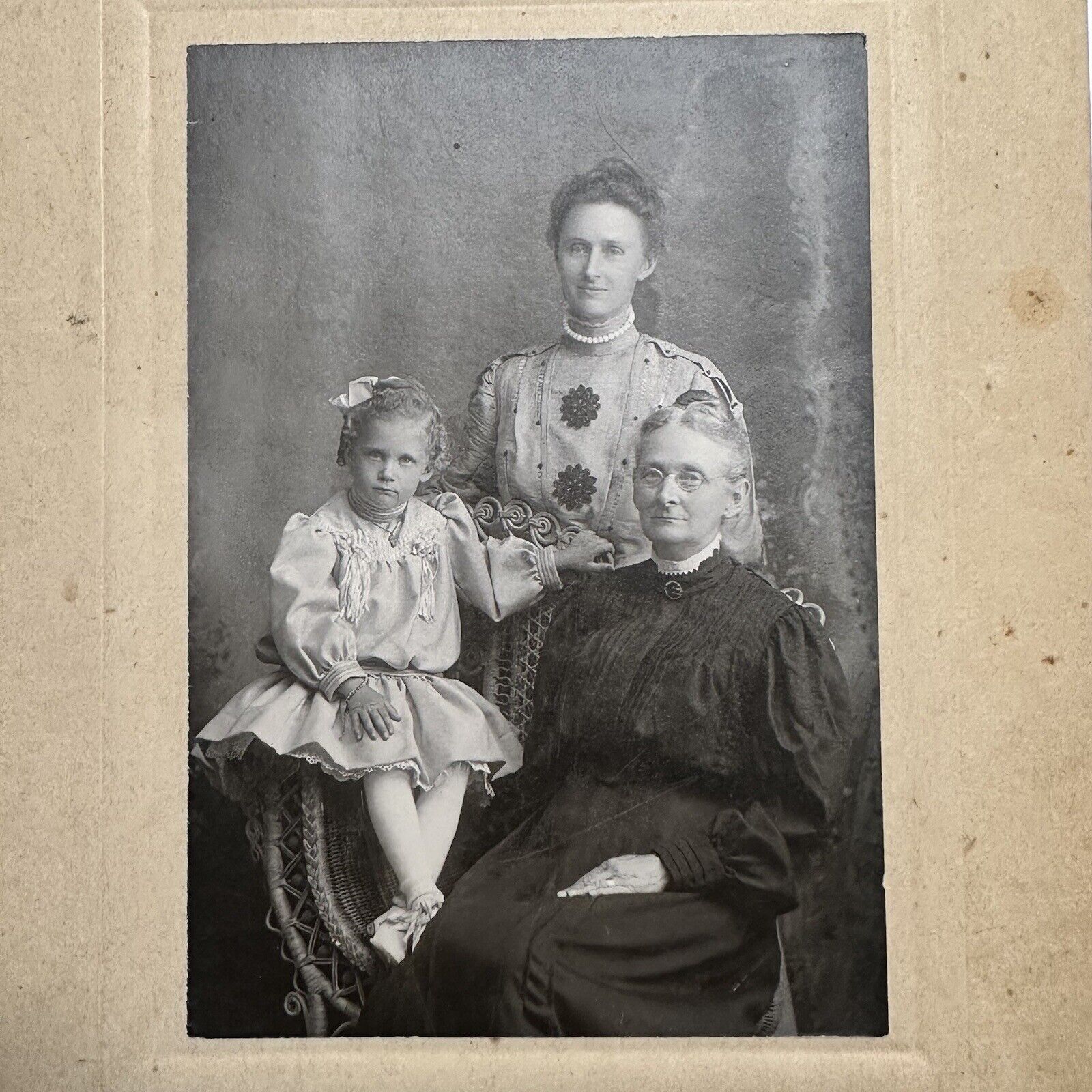 Antique Cabinet Card Photo 3 Generation Family Portrait Formal Victorian 1800’s