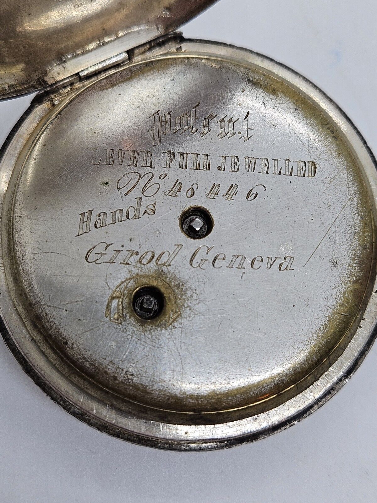 Antique 1800's GIROD GENEVA Swiss Key Wind Large Silver Full Hunter Pocket Watch
