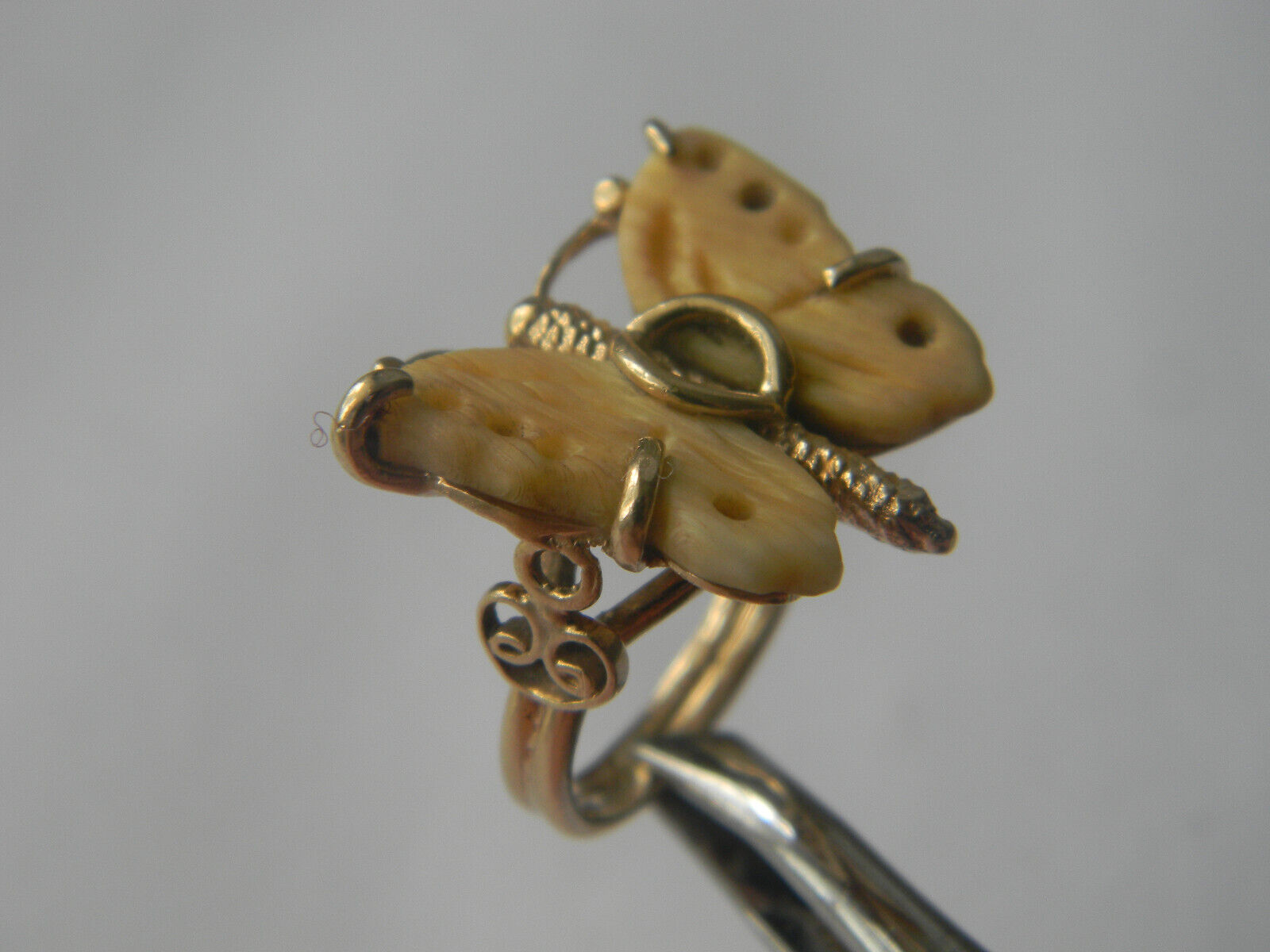 Child 1800's Victorian Handmade 14K Yellow Gold Split Shank Butterfly Ring Sz4.5