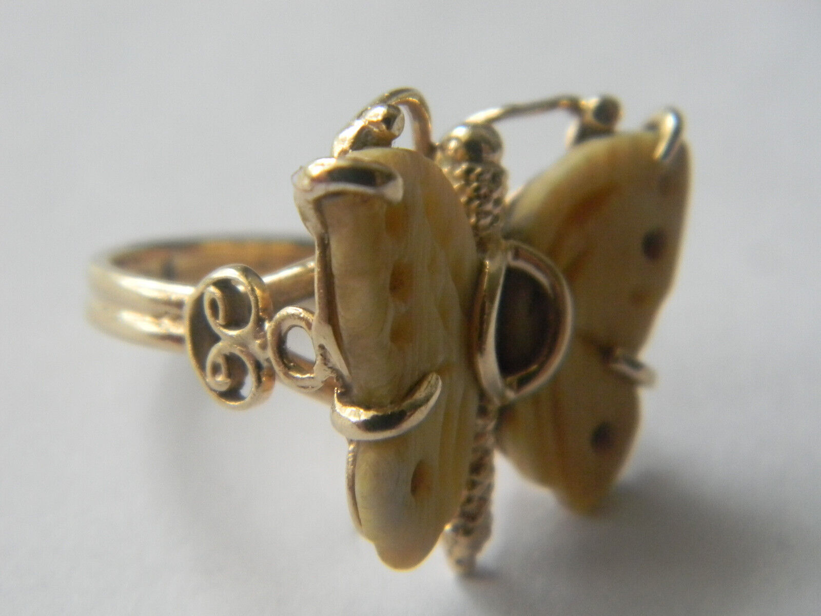 Child 1800's Victorian Handmade 14K Yellow Gold Split Shank Butterfly Ring Sz4.5