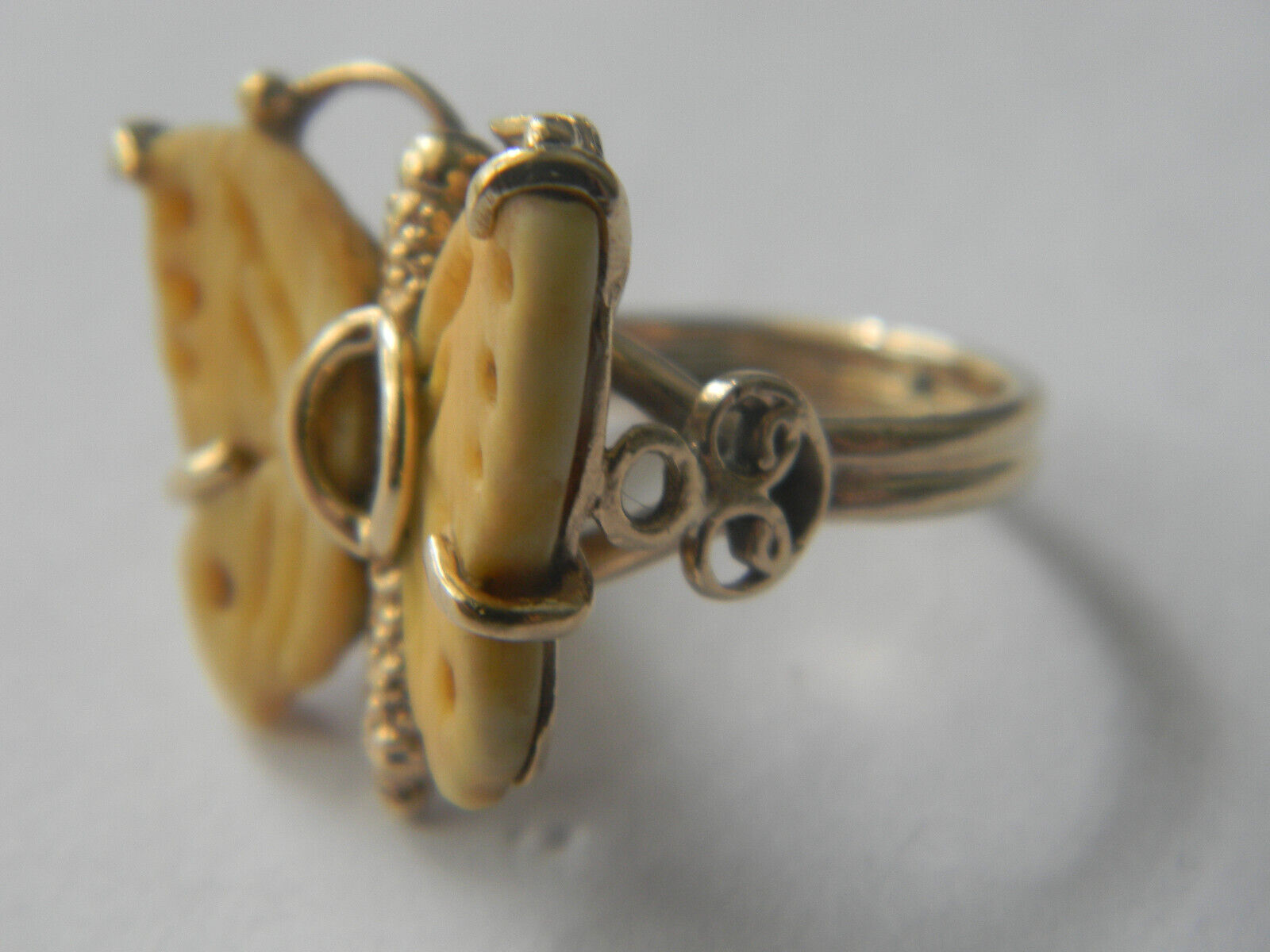 Child 1800's Victorian Handmade 14K Yellow Gold Split Shank Butterfly Ring Sz4.5