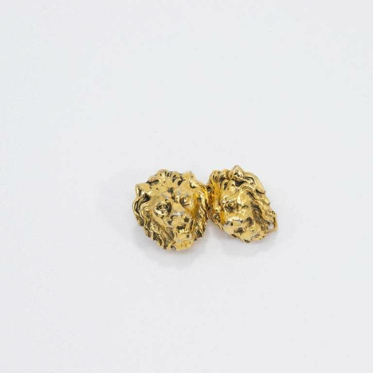 Golden Lion Head Link Bracelet and Clip On Earrings, Vintage, Mid 1900s