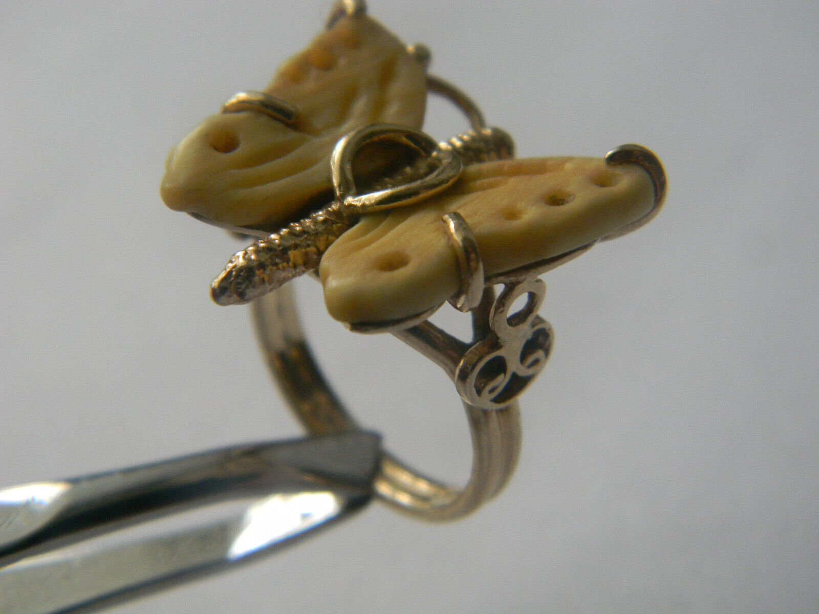 Child 1800's Victorian Handmade 14K Yellow Gold Split Shank Butterfly Ring Sz4.5