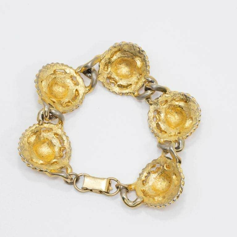 Golden Lion Head Link Bracelet and Clip On Earrings, Vintage, Mid 1900s