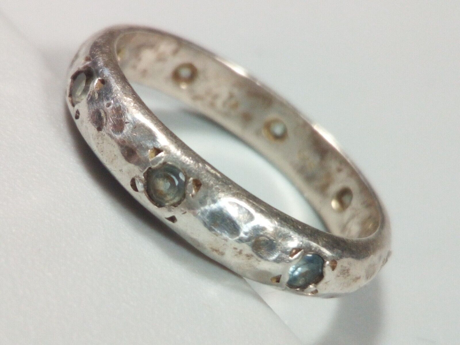 Vintage Stamped Aquamarine Hammered/Cast Ring Size 6