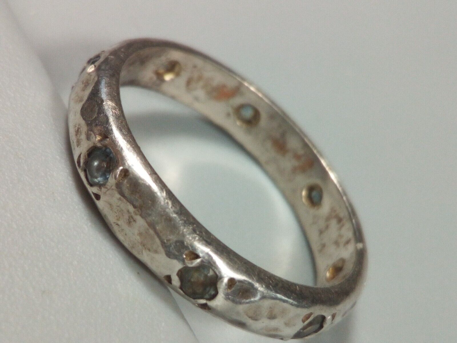 Vintage Stamped Aquamarine Hammered/Cast Ring Size 6