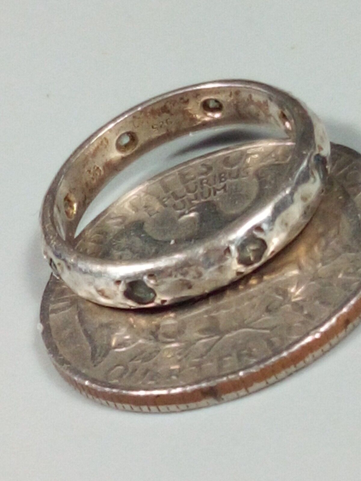 Vintage Stamped Aquamarine Hammered/Cast Ring Size 6