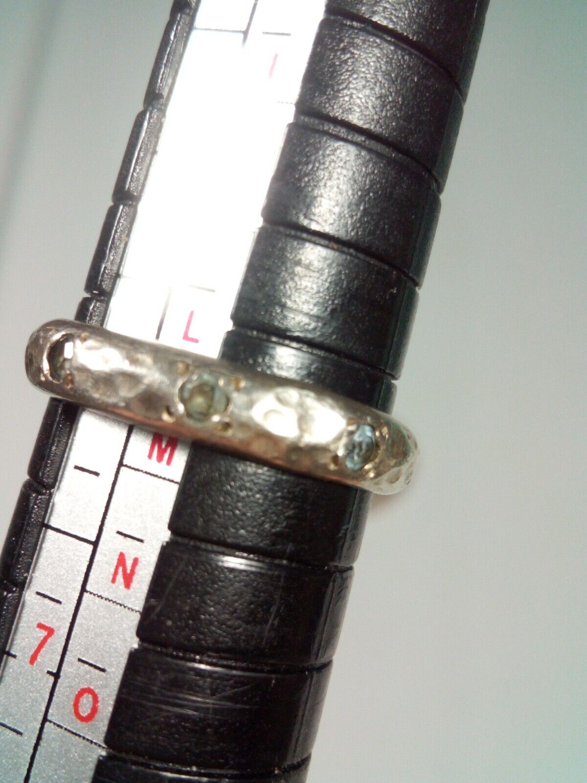 Vintage Stamped Aquamarine Hammered/Cast Ring Size 6